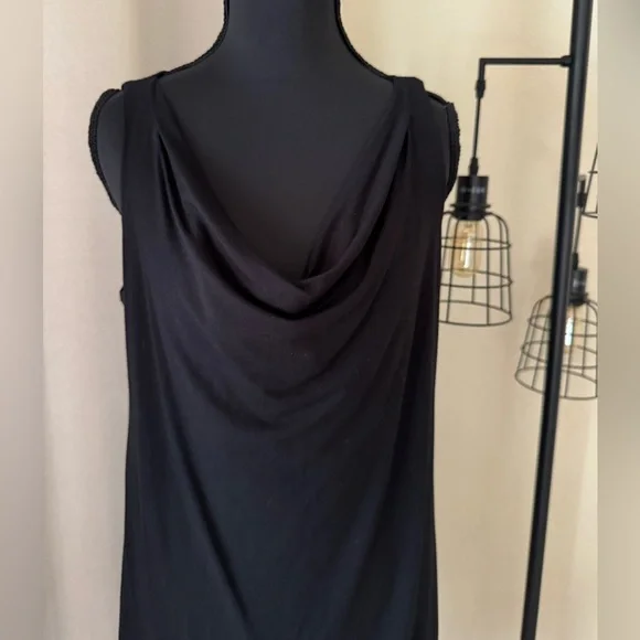 Eileen Fisher Women's Size Petite Medium Black Scoop Neck Sleeveless Midi Dress - Picture 2 of 6